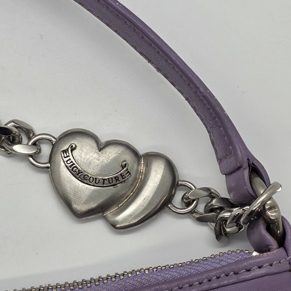 Vintage Y2K Juicy Couture Purple Leather Baguette Bag Purse Love P&G - Picture 2 of 15